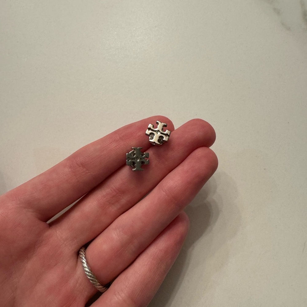 Tory Burch Silver Logo stud Earrings